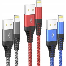 Kable Lightning 3 szt. 10FT/3M Plecione Wytrzymałe Ładowarka iPhone iPad