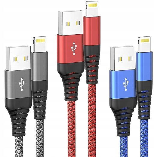 Kable Lightning 3 szt. 10FT/3M Plecione Wytrzymałe Ładowarka iPhone iPad