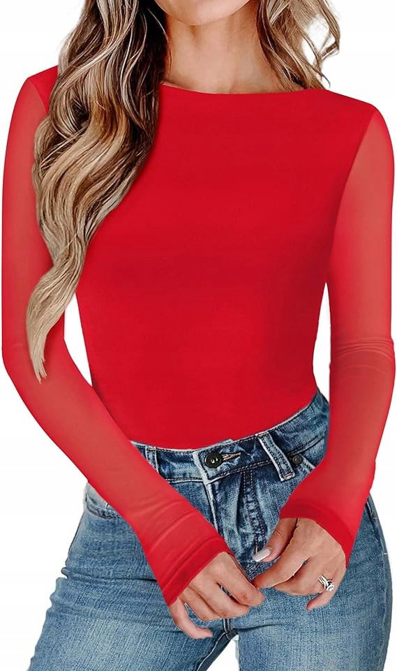 Avidlove Body z Siateczki Długi Rękaw Top Imprezowy M