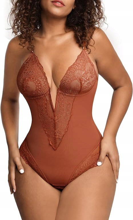 Body z koronką Modelujące Brązowe Sexowne Rozmiar L