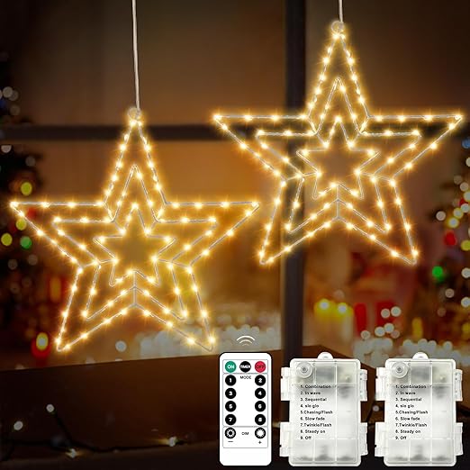 Gwiazdy świąteczne LED zestaw 2 sztuki timer pilot