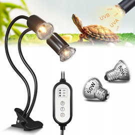 Lampa Grzewcza Podwójna Do Terrarium Timer + 2x Żarówka E27 50W