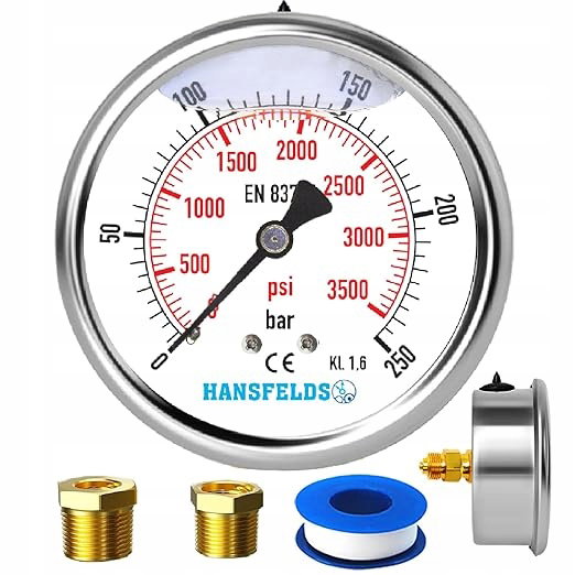 Manometr 0-250 bar/psi BSP Glicerynowy