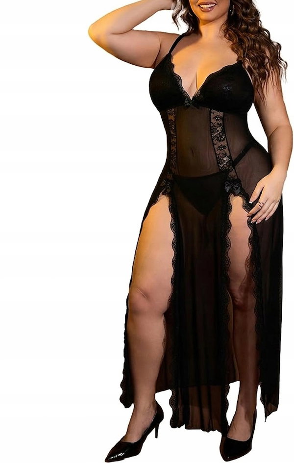 Długa Koronkowa Koszula Nocna Babydoll XXL Plus Size
