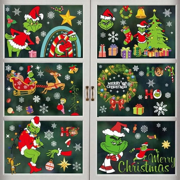 Naklejki na Okno Świąteczne Grinch 116 szt. Zestaw 8 arkuszy