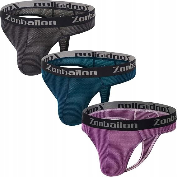 Męskie Stringi Sportowe Zonbailon 3-Pak Siatka Kieszeń 3D T-Back XL