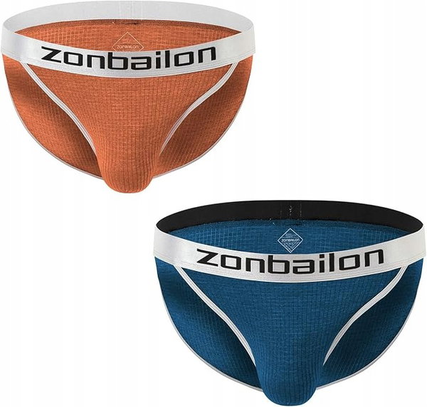 Męskie Slipy Bikini Zonbailon W Paski 2-Pak Kieszeń 3D Niebieski Miedź