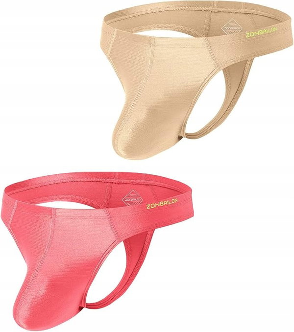 Męskie Stringi Jockstrap Zonbailon Kieszeń 3D 2-Pak Beż Róż XL