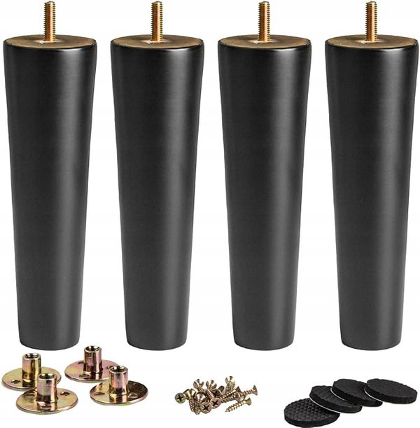 Nogi Meblowe Drewniane Czarne 15cm Zestaw 4szt do Sofy Szafki DIY