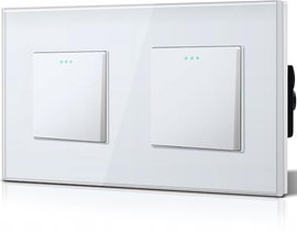 Podwójny Włącznik Światła Szklany Biały 1-Way 157x86
