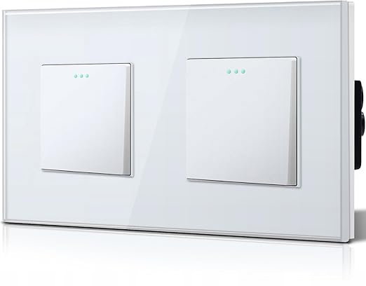 Podwójny Włącznik Światła Szklany Biały 1-Way 157x86