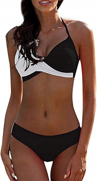 Strój Kąpielowy Bikini Czarno-Białe Push Up Cross-Strap M