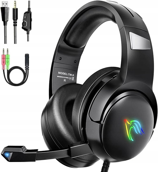 Słuchawki Gamingowe z Mikrofonem LED PS4 PS5 Xbox PC Laptop 3.5mm