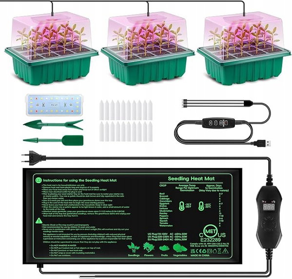 Zestaw Do Kiełkowania Verdenu 3 Tace + Mata Grzewcza + LED