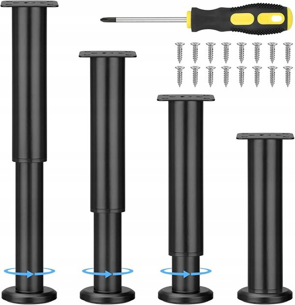 Zestaw 4 Nóżek Meblowych Regulowane 18-30cm Czarne