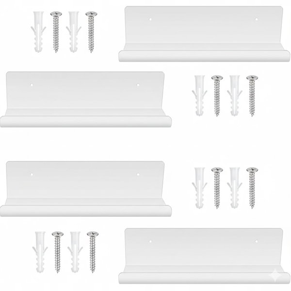 Zestaw 4 Półek Ściennych Akrylowych Białe 32cm Wiszące