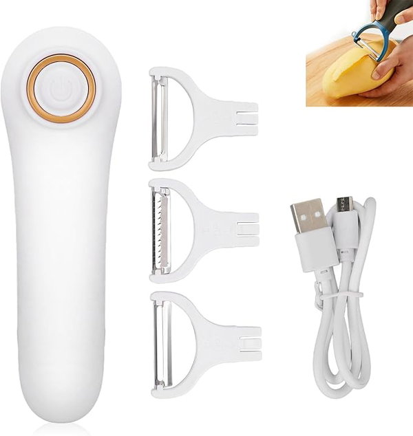 Elektryczna Obieraczka do Warzyw i Owoców 3w1 z 3 Ostrzami USB Biała