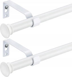 Karnisz wysuwany karnisz 71-210cm z metalu z okrągłymi końcówkami BIAŁY R82