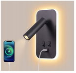 Kinkiet Awekliy czarny LED 12 W, obracana o 350° port USB nowoczesna R3.4