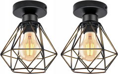 LAMPA WISZĄCA SUFITOWA RETRO, GEOMTERYCZNA, CZARNA, GWINT E27 2SZT R3.4