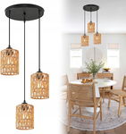 Lampa wisząca do jadalni 3xE27 do sypialni salonu boho abażur z rattanu R35