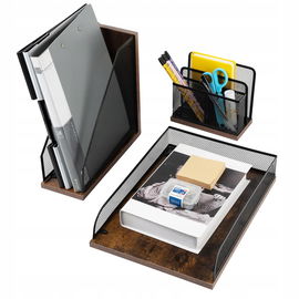 ZNMYDMT Zestaw biurowy 3w1 - organizer na biurko, drewno, siatka R7.4