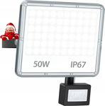 YIQIBRO 50 W LED Halogen z czujnikiem ruchu na zewnątrz, IP67 R3.5