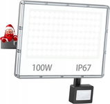 YIQIBRO Reflektor LED z czujnikiem ruchu Zewnętrzny 100 W, 10000 LM R3.5