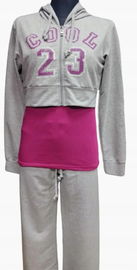 DRES DAMSKI KOMPLET MODNY 3 CZĘŚCI L/XL SZARY Z FIOLETEM