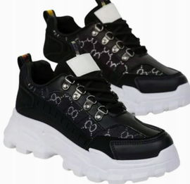 SNEAKERSY BUTY DAMSKIE WYSOKIE PLATFORMA SKÓRA MODNE 38 CZARNE HIT