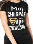 T-SHIRT BLUZKA CZARNA ,MÓJ CHŁOPAK MA SUPER ..'' L