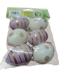 Jajka dekoracyjne wielkanocne 6 szt fioletowe białe ze złotym