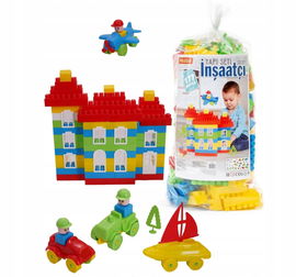 KLOCKI KONSTRUKCYJNE DUŻE MEGA ZESTAW 177 EL. PLASTIKOWE DOMEK I POJAZDY