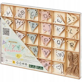 Literki Flagi Drewniane Girlanda Łańcuch 84 el. kolorowe