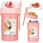 POJEMNIK NA JOGURT MUSLI OWOCE OWSIANKĘ SAŁATKĘ Z ŁYŻECZKĄ 760+230ml róż