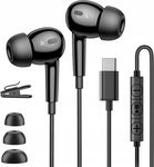 Słuchawki Douszne Przewodowe z Mikrofonem USB-C Czarne