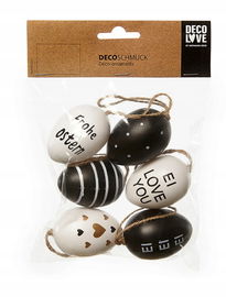 Zestaw 6 szt czarno - białych jajek zawieszek dekoracje ozdoby wielkanocne