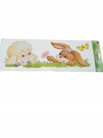 Wielkanocna naklejka na okno baranek z zajączkiem 41 x 15 cm