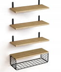Wiszący regał ścienny z drucianym koszem 40 x 15 cm