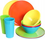 Youngever zestaw plastikowych talerzy, misek i kubków - 6 kolorów 18 szt