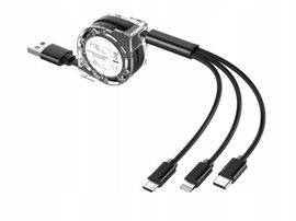 Zestaw kabli USB - USB typ C / microUSB / Lightning - czarny