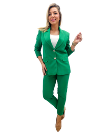 ELEGANCKI TALIOWANY GARNITUR DAMSKI NA PODSZEWCE 46 ZIELONY