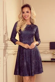 ROZKLOSZOWANA SUKIENKA Z RĘKAWEM 3/4 XL GRANATOWY