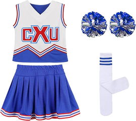 Kostium Cheerleaderki LOLANTA Czerwono-Niebieski + Pompony B101