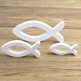 FEPITO Dekoracyjne rybki drewniane 6 szt. białe do chrztu komunii B117