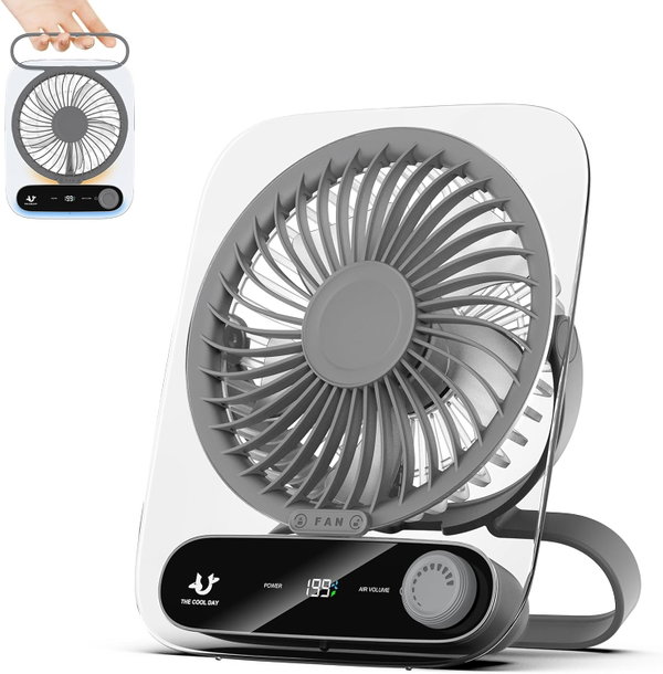 CC16 Wiatrak Biurkowy Wentylator Przenośny USB LED Aku 199 Biegów Simpeak Szary