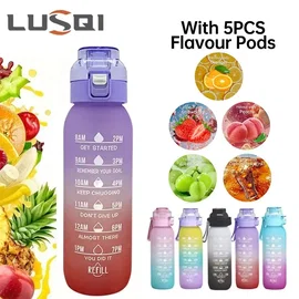 Bidon LUSQI 1000 ml z rurką i 5 wkładami smakowymi