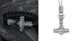 Bransoletka Asgard z paracordu Mjolnir - srebrny zestaw