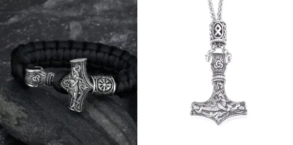 Bransoletka Asgard z paracordu Mjolnir - srebrny zestaw