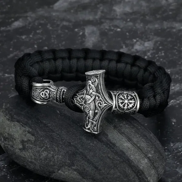 Bransoletka z paracordu Asgard Crafted Mjolnir - srebrna